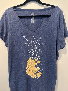 St. John's Bay Blue V‑Neck Tee with Yellow Pineapple Graphic